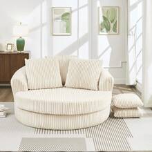 61-Inch Oversized Round Chaise Longue Chair Indoor, Modern Upholstered Corduroy Deep Seat Circle Single Cloud Lounge Floor Sofa Chair For Living Room, Bedroom Apartment - Màu be - Xem 2