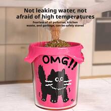 可爱粉黑猫图案加厚耐用防撕裂抽绳垃圾袋，方便家用 - Pink puppy garbage bag - 查看 5