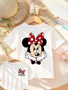 Disney Minnie Mouse Pattern Summer Short-Sleeved T-Shirt, Suitable For Children To Wear, Is The Perfect Choice For Kids When Visiting Disneyland. - 白色 - 查看 1