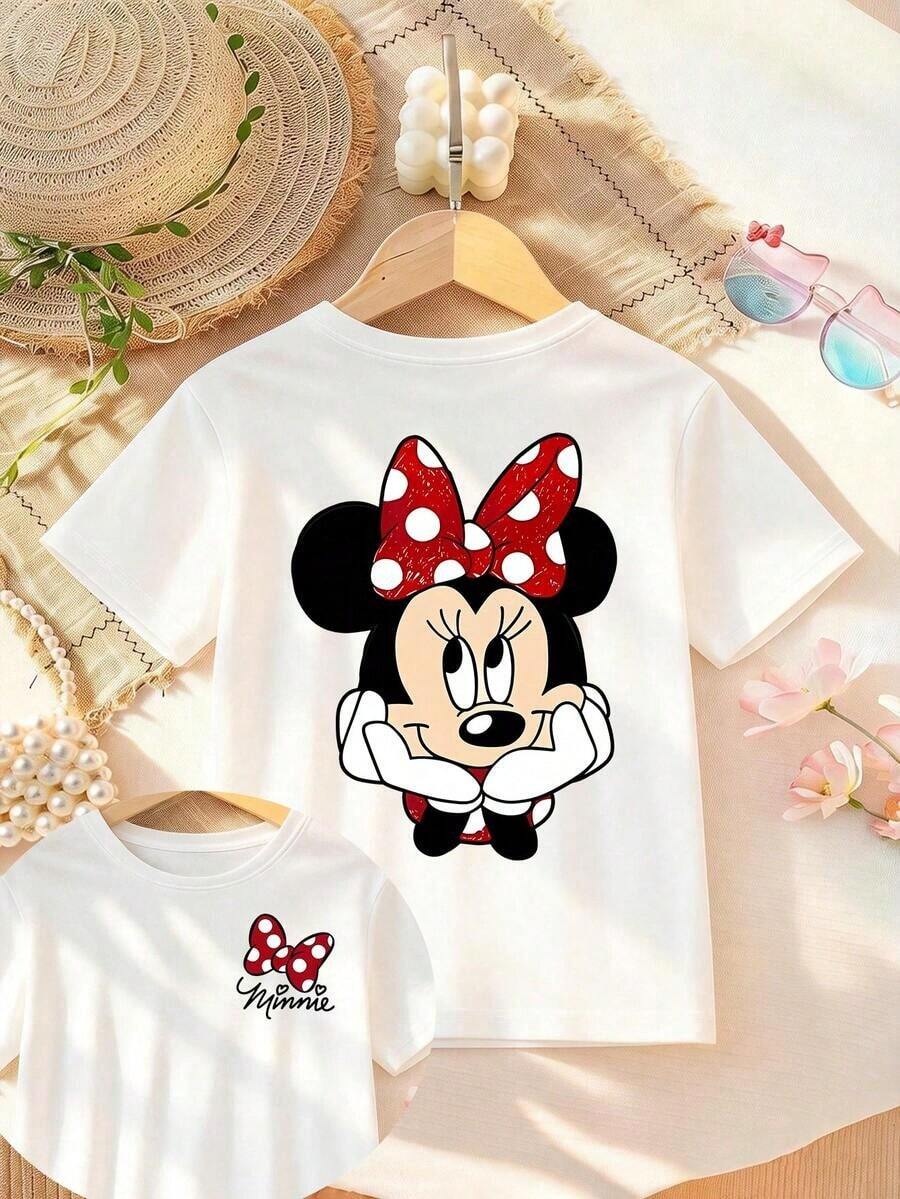 Disney Minnie Mouse Pattern Summer Short-Sleeved T-Shirt, Suitable For Children To Wear, Is The Perfect Choice For Kids When Visiting Disneyland. - 白色 - 查看 1