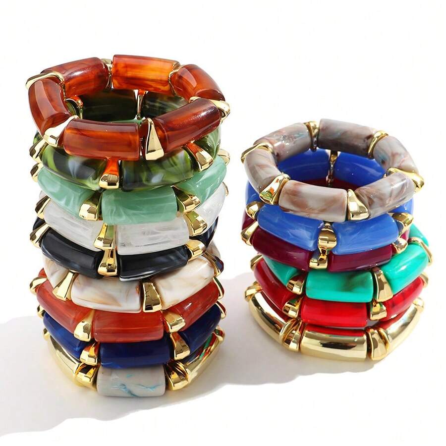1 chiếc vòng tay co giãn dạng ống cong bằng acrylic thời trang phong cách Bohemian, phù hợp cho nữ giới đeo hàng ngày và trong các dịp lễ hội, quà tặng trang sức. - hình học - Xem 1