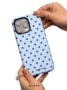 Una elegante funda para teléfono que no incluye cordón ni soporte. Funda de teléfono de moda con diseño de lunares azul claro y granate, 1 pieza, base rosa claro con diseño de lunares verdes, funda para Phone 17 Pro, adecuada para Phone 16 Pro, 15 Pro, 14 Pro. Funda de teléfono coreana elegante e interesante, compatible con 11/12/13/14/15/16 Pro Plus, diseño elegante adecuado tanto para hombres como para mujeres, regalo para novia en Pascua, primavera, temporada de boda - Multicolor - Ver 4