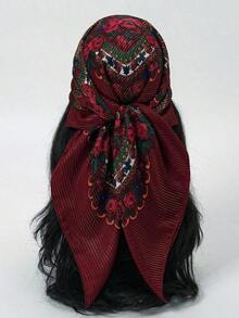 1pc Women's Elegant Multi-Color Metallic Print Headband/Bandana, Versatile Fashion Accessory, Suitable As Holiday Gift For Dress - Màu Đỏ Sâu - Xem 6