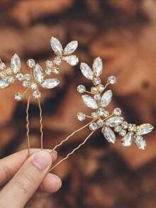 2 Pcs (1 Pack) Bridal Wedding Hair Pins Gold Hair Clips Bridal Flower Women's Hair Accessories Hairpins,Elegant,Party - Gold - View 3