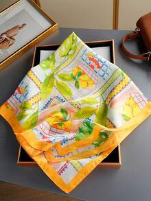 1条女士波西米亚风链条印花丝巾，百搭复古丝巾，70厘米，适合日常佩戴和节日送礼，春秋季款 - 彩色 - 查看 7