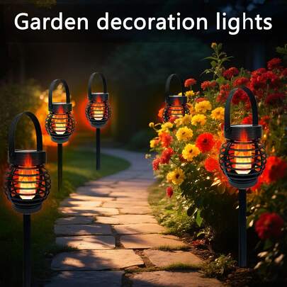 2/4pcs Solar Powered Outdoor Hanging Pathway Lights, Multifunctional Solar Lights For Hanging Or Staking, Suitable For Garden, Path And Lawn Decor, With Flame Effect