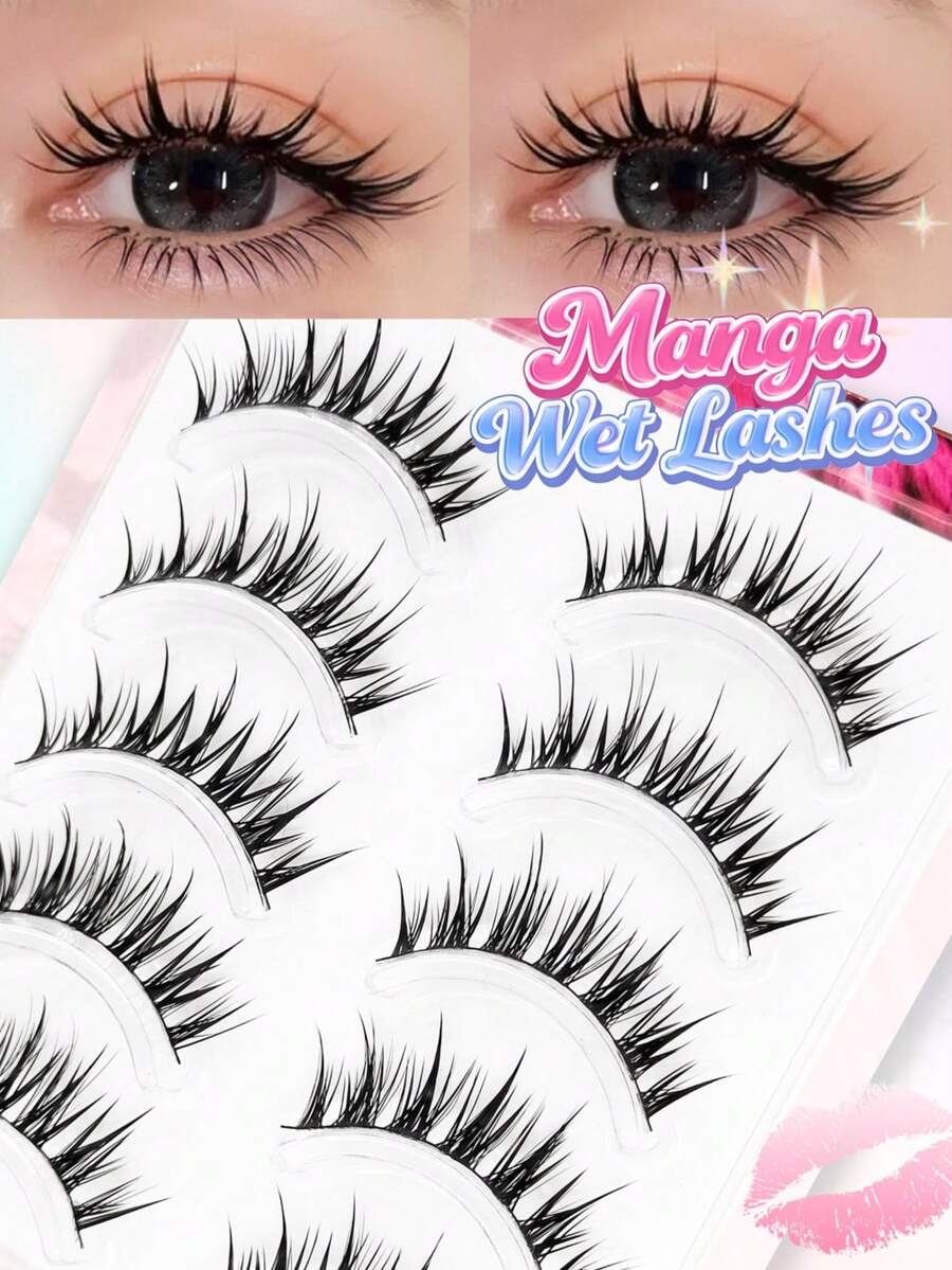 Rikuaild Lông mi giả kiểu Manga hiệu ứng bóng mượt, 5 cặp, thân mỏng, tự nhiên, dạng gai nhọn, có thể tự làm nối mi, mềm mại, uốn cong được, có thể tái sử dụng, phù hợp cho cosplay, trang điểm hàng ngày và trang điểm kiểu châu Á. Lông mi Manga, lông mi giả dạng dải, mi giả, lông mi thật, mi giả. - màu đen - Xem 1
