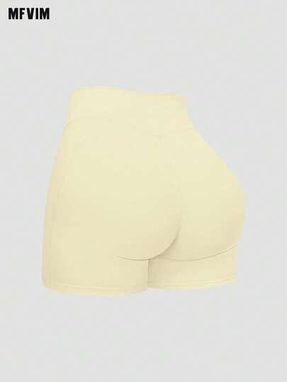  MFVIM Women's Sports Shorts, Crossover Twist Waistband Design With Self-Adjusting Waist To Accentuate Flattering Waistline. Slim-Fit, Tummy Control, Butt-Lifting, Breathable, Stretchy And Soft Fabric Casual Sports Leggings For Running, Yoga, Pilates, Gym Workout