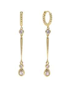 rundraw 2/6pcs New Round Hoop Water Drop Cone-Shaped Zirconia Inlaid Pendant Earrings, Elegant Copper Gold Color Women's Earrings, Suitable For Party, Evening Gala, Ball, Daily Outfit Accessory, Best Gift For Friends And Lovers On Holidays And Anniversaries - Gold - View 6