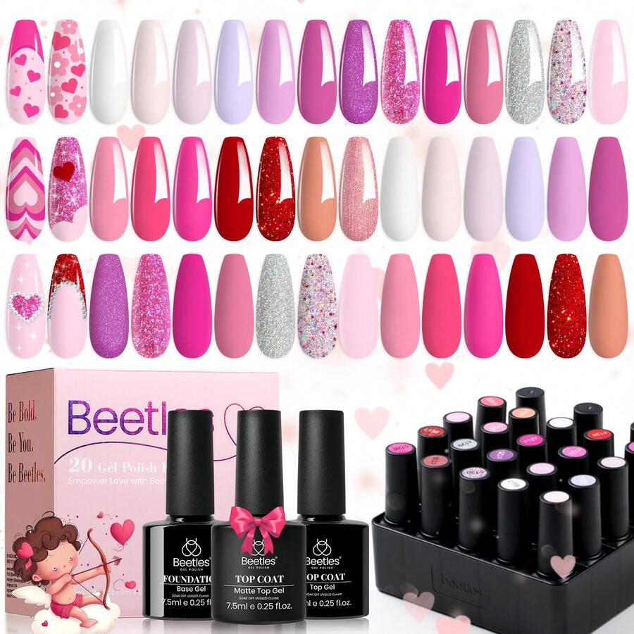 Beetles Spring Gel Polish Set - Fingertip Palette, 32 Colors Valentines Polish Set With Base Top Coat - 20 Color Alluring Sweetie - 查看 1