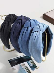 1pc Vintage Denim Wide Knotted Headband, Simple Solid Color High Crown Hair Hoop, Women Daily Wear Hairband, Fashion Versatile Hair Accessory, Spring/Summer,Holiday,Travel - Multicolor - View 9