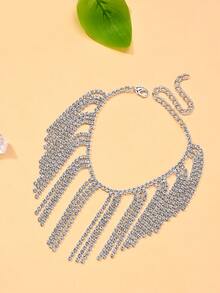 outingfit 1pc Fashion Tassel Bracelet, Ins Style Minimalist Rhinestone Bracelet Accessory For Women - Silver - View 3
