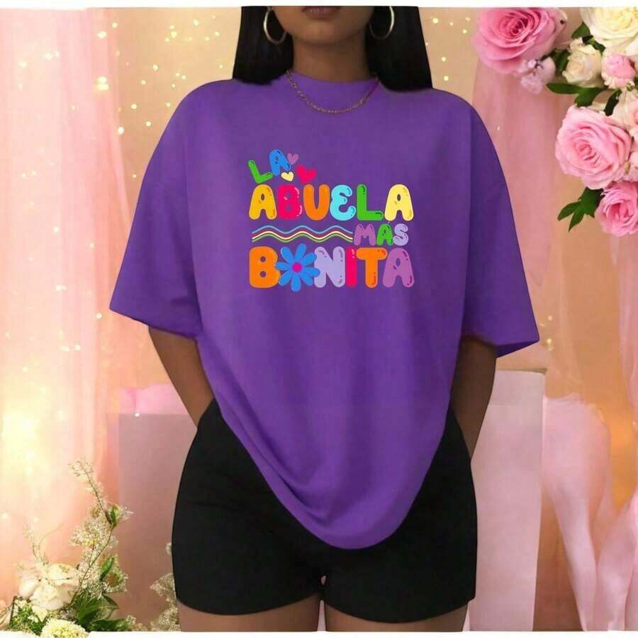 Letter Print Blouse For Women - 紫色 - 查看 1