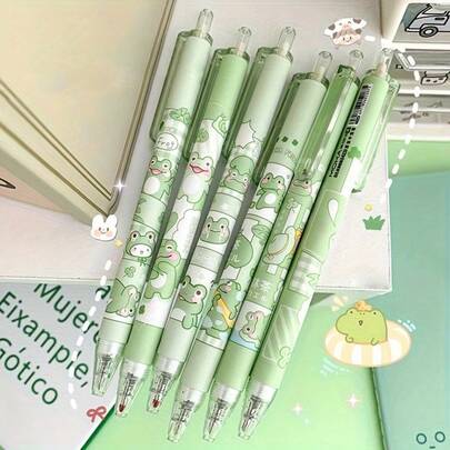 Bộ 6 bút bi đầu thu hình ếch xanh 0.5mm | Bút bi mực đen, viết trơn tru, quà tặng văn phòng phẩm ngày lễ (Màu ngẫu nhiên)