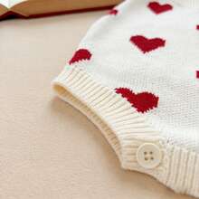 秋冬季婴儿爱心提花针织连体衣，可爱女婴时尚连体衣 - 杏色 - 查看 2