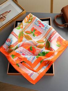 1条女士波西米亚风链条印花丝巾，百搭复古丝巾，70厘米，适合日常佩戴和节日送礼，春秋季款 - 彩色 - 查看 6