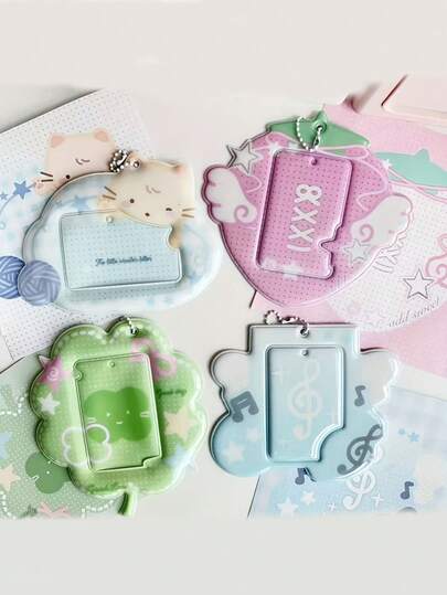1 PC 2D Original Oversized 3-Inch Card Holder, Suitable For Storing Small ID Cards And Instant Photos, Featuring A Creative Design With Cats, Musical Notes, Strawberries, And Four-Leaf Clovers, Compatible With Hard Card Holders