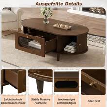 Living Room Coffee Table Measuring 100 X 50 X 36 Cm, Walnut Finish. Coffee Table With A Drawer, Sofa Table With A Roll-Up Door, Side Table, Living Room Table, Four-Legged Stand, Walnut Finish. - Brown - View 6
