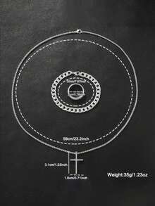 Set de 4 piezas para hombre: Reloj de cuarzo casual de negocios con calendario digital, pulsera, collar de cruz, anillo - Conjunto de joyería adecuado para uso diario - Multicolor - Ver 9