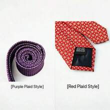 1条多色窄宽领带，高端商务领带，6厘米/2.36英寸几何格纹图案，蓝紫色款式，经典商务正装领带，适合新郎婚礼、配饰、节日等场合。 - 彩色 - 查看 4