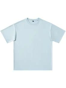 Men's Solid Color Low Elasticity Minimalist Summer Versatile Loose Lightweight Short Sleeve T-Shirt - Dusty Blue - View 2