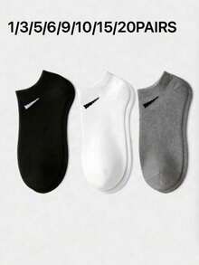 20 Pairs Unisex Socks, Sports Socks, White/Black/Grey Short Socks, Comfortable Ankle Socks With Slash Pattern, Moisture-Wicking, Breathable, Classic Solid Color, Simple & Fashionable Casual Socks, Suitable For Daily Wear - Black and White - View 20