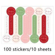 100pcs/10sheets Handmade Stickers, Black Pudding Stickers For Baking, Handmade Sealing, Round Head Thank You Decorative Non-Adhesive Stickers - Multicolor - View 11