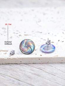 1 par de pendientes de botón acrílicos con diseño plano y colorido de remolino, joyería de estilo minimalista elegante para mujeres, adecuados para uso diario y festivo - vistoso - Ver 6