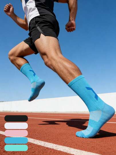 1 Par/3 Pares/5 Pares Calcetines deportivos de media caña de alta elasticidad para hombres con diseño antideslizante, transpirables y cómodos, con fondo de toalla grueso y resistente al desgaste, adecuados para deportes de pelota, fitness, ciclismo, senderismo y escalada en roca