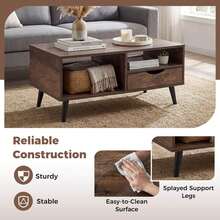 Coffee Table With Storage, Rustic Rectangle Center Table With Drawer & Open Shelves - màu nâu - Xem 6