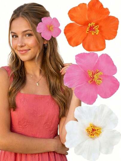 1/3 piezas Flor de hibisco, decoración de verano para fiesta hawaiana DIY, flor artificial para falda de baile, regalo para niña, accesorios para el cabello, suministros escolares, decoración para el cabello, pasador para el cabello