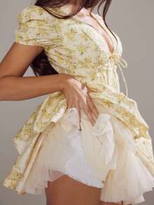 Elio Closet 女士夏季法式里维埃拉学院风褶皱公主裙，花园油画数码印花迷你连衣裙，适合情人节、婚礼、派对、节日、毕业典礼、花园度假等场合。 - 彩色 - 查看 8