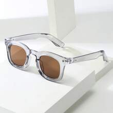 1 chiếc kính thời trang tối giản cá nhân hóa cao cấp dành cho nam, gọng vuông kiểu retro, phù hợp cho du lịch, giải trí, dự tiệc, đi biển và sử dụng hàng ngày. - Khung màu xám trong suốt hình lá trà - Xem 17