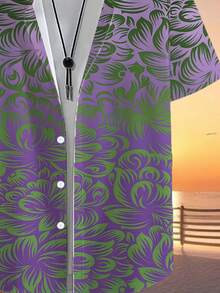 Abstract Leaf Swirl Pattern Symbolizes Nature's Vitality And Freedom Blending Purple And Green Energy For A Refreshing Tropical Vibe 3D Printed Men's Short Sleeve Casual Button Up Beach Shirt - trắng - Xem 2