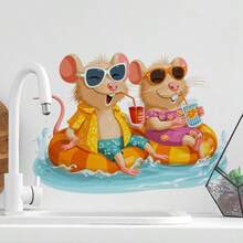 1 pieza Pegatina de ventana con diseño de verano y océano, pegatina de uso único con diseño de ratón de vacaciones de verano, conchas, para decoración de vidrio de hogar, puerta de oficina - A - Ver 5