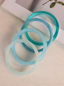 4pcs Elegant Retro Acrylic Round Bangle Bracelets, Fashionable Minimalist Design Suitable For Daily Wear And Various Occasions - Multicolor 2 - View 4