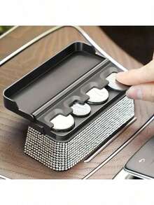 Soporte para monedas de coche con incrustaciones de diamantes, se ajusta a la mayoría de coches y camiones, organizador de accesorios para el coche - Caja para monedas con incrustaciones de diamantes - Ver 4
