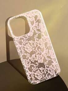 1pc Light-Colored Girly Romantic Lace Pattern Anti-Slip Transparent Airbag Soft Phone Case For IPhone 11/12/13/14/15/16 Pro Max/17Promax/17Pro/17 - Multicolor - View 1