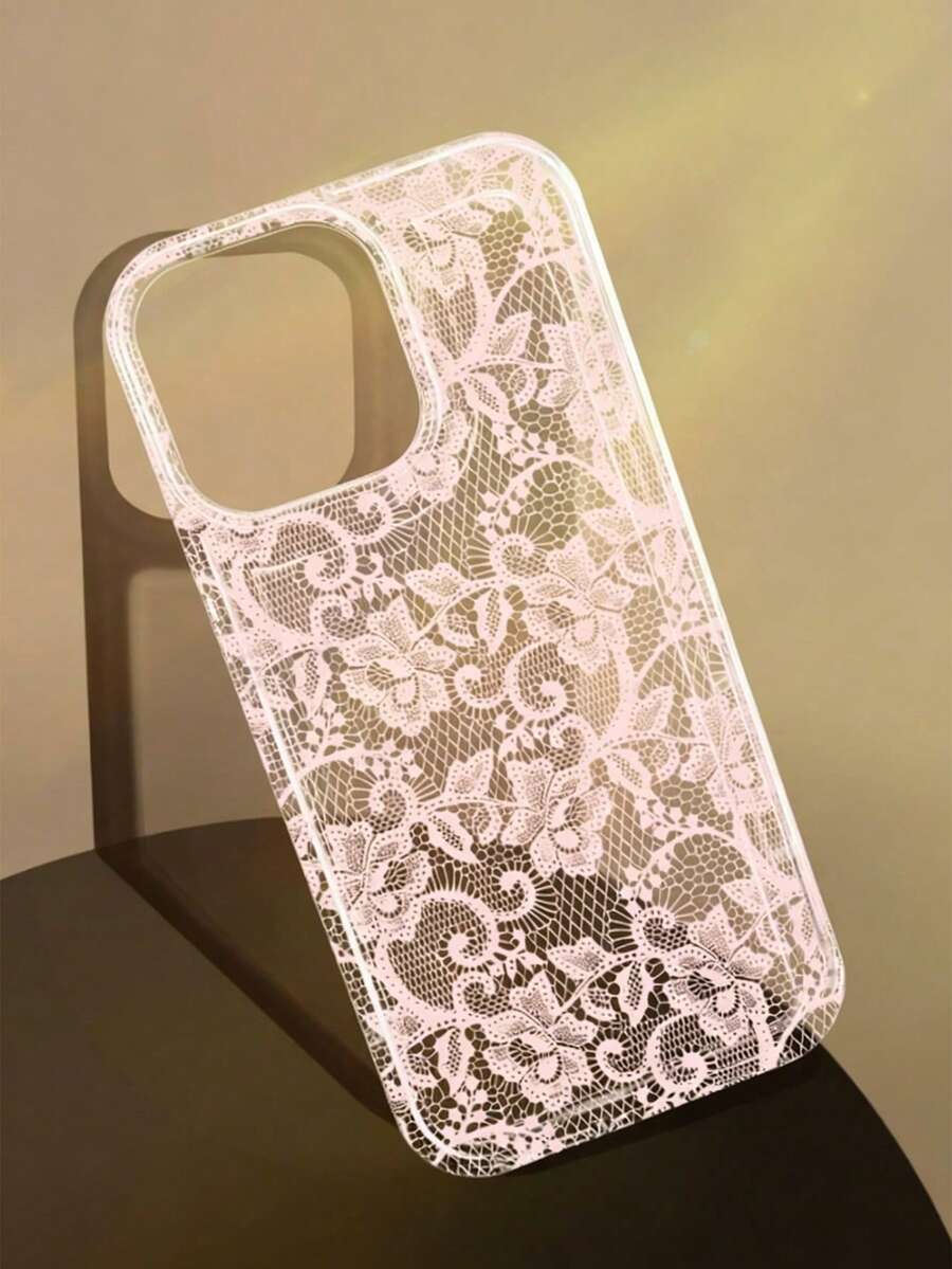 1pc Light-Colored Girly Romantic Lace Pattern Anti-Slip Transparent Airbag Soft Phone Case For IPhone 11/12/13/14/15/16 Pro Max/17Promax/17Pro/17 - Multicolor - View 1