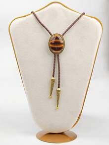 1pc Natural Texture Amber Tiger Eye Stone Bowtie, Retro American Style Unisex Necktie - Multicolor - View 7