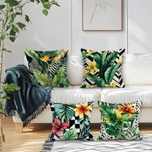 4 piezas Funda de cojín/Funda de almohada con estampado de hojas de plantas tropicales, Fundas decorativas para cojín impresas por un solo lado para sala de estar, sofá, dormitorio, sin relleno de almohada, 40x40cm/45x45cm/50x50cm - Multicolor - Ver 11