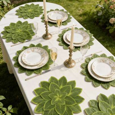 1 件创意 EVA 叶子餐垫，丝网印刷仿繁荣叶子餐垫，防滑耐热易擦拭餐垫，适用于餐桌、节日婚礼派对装饰