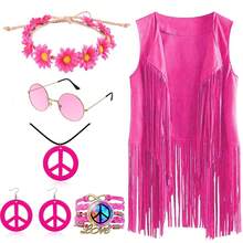 6 Pcs Hippie Costume Clothes Accessories For Women, 70s Fancy Dress Hippy Set 60s 70s Disco Outfits For Carnival And Dress Party - Multicolor - View 11