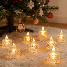 12/24Pcs Crystal Flickering Flameless LED Tea Lights, Battery Operated Votive Wax Candles, Realistic Flame Decor For Wedding Table Centerpiece Christmas Valentine Birthday Party Home Holiday Gift - Diamond-shaped Candles - View 9