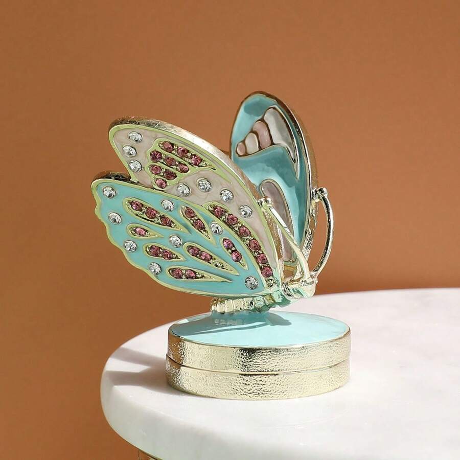 SUSUZUKU 1pc Luxury Enamel Rhinestone Winged Butterfly Jewelry Box, European Style Jewelry Box, Birthday Gift, Exquisite Home Decor - Butterfly - View 1