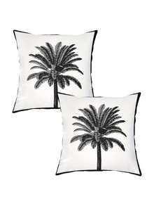 1/2/4pcs, 2D Single-Sided Printing Design (Without Pillow Core), Black Palm Tree Pillowcase - Modern Tropical Style Minimalist Design Zipper Closure, Suitable For Living Room, Bedroom - A - View 6