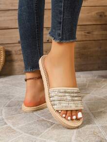 Sandalias bohemias de primavera/verano para mujer, sandalias planas cómodas y ligeras para uso casual, apropiadas para la playa, resort y exteriores - Beis - Ver 3