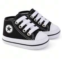 Baby Boy Shoes, High-Top Sneakers, Newborn Size, Comfortable Canvas - 黑色 - 查看 2