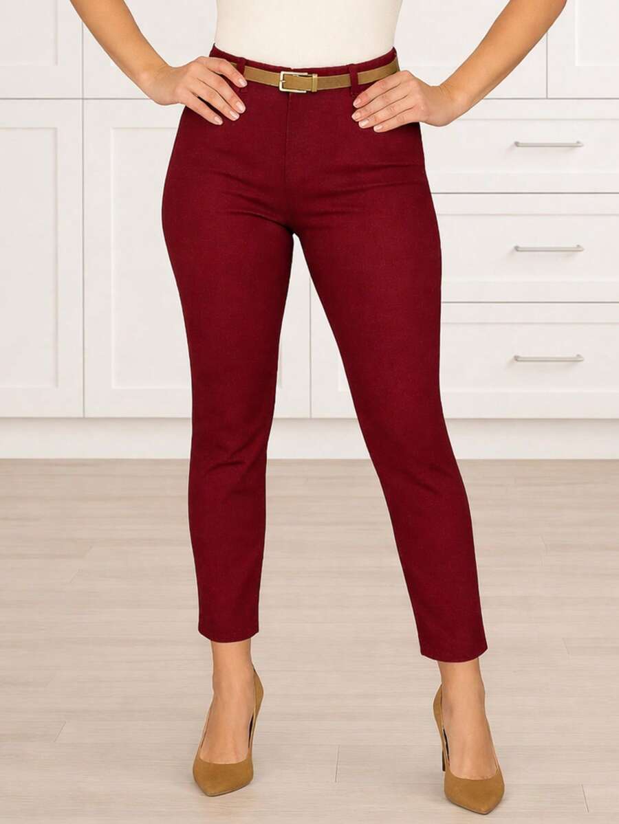 Women Pants - Burgundy - View 1