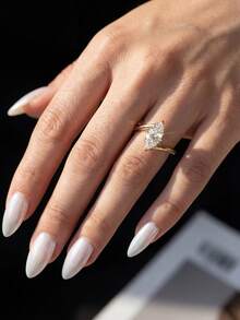 1 Carat Elegant Unique Free Arc Moissanite Marquise Cut Ring, S925 Sterling Silver Luxury Engagement Ring, Promise Ring, Anniversary Ring, Women's Jewelry Gift, Christmas Gift - Twisted Arm Four-prong Marquise Moissanite Ring - 2ct - View 4